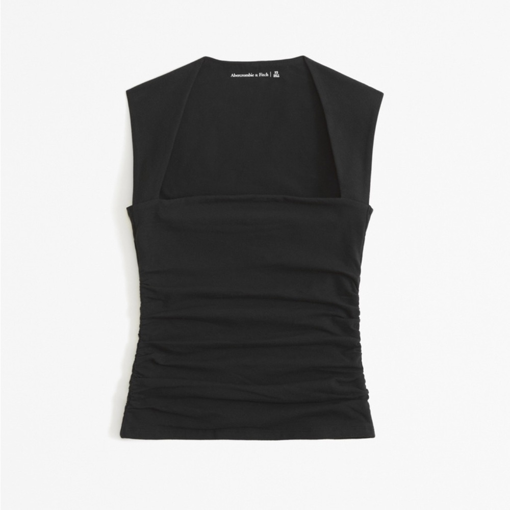 Abercrombie & Fitch Black Fitted Ruched Tank Top